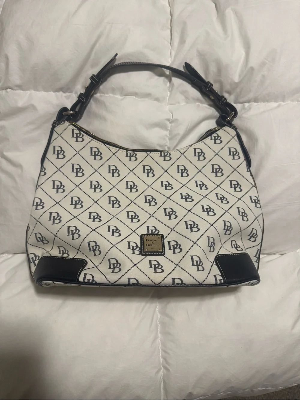 Dooney & Bourke White and Black DB Logo Shoulder Bag